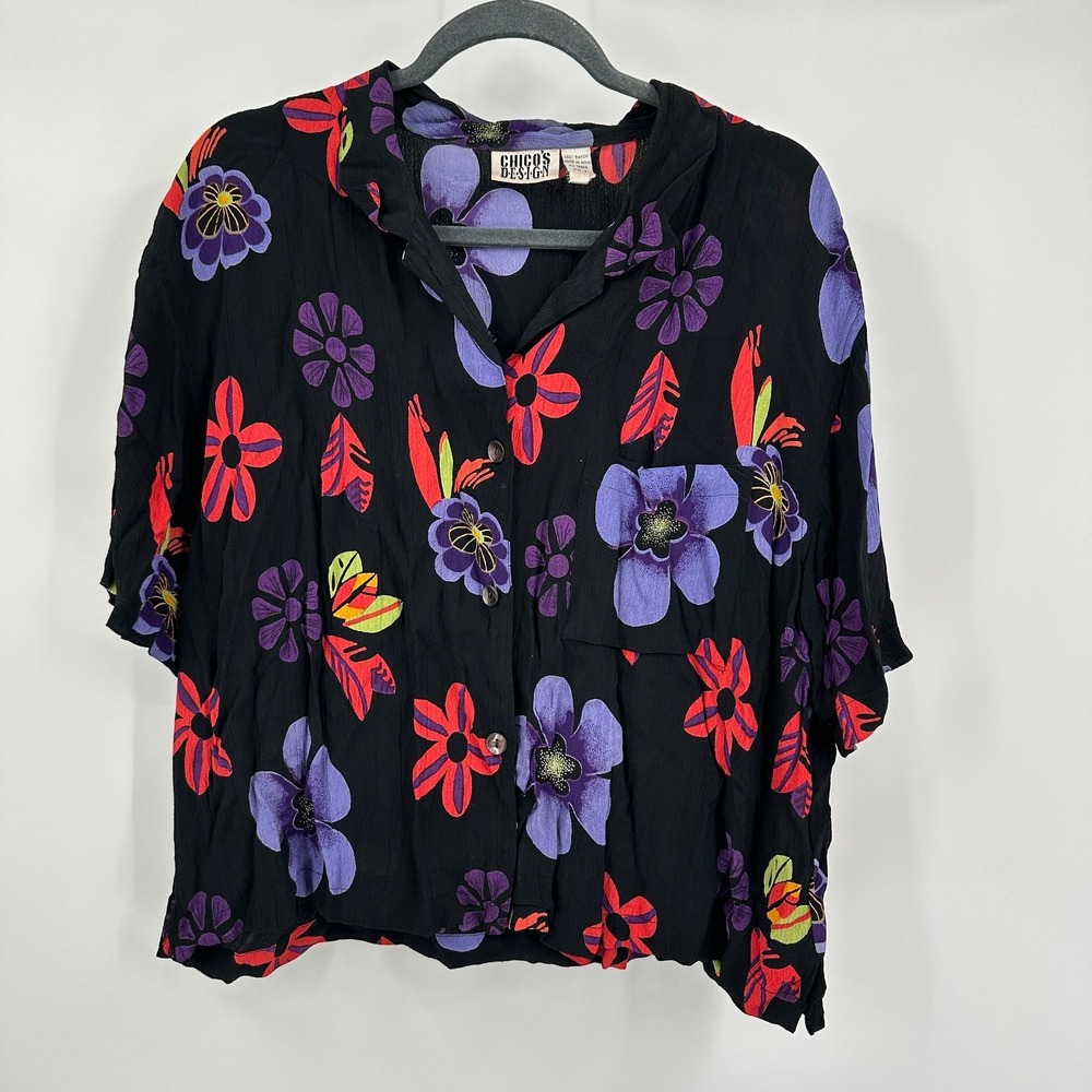 Chicos Design Womens Vintage Floral Top Size 3 US XL Maximalist Botanical Bright